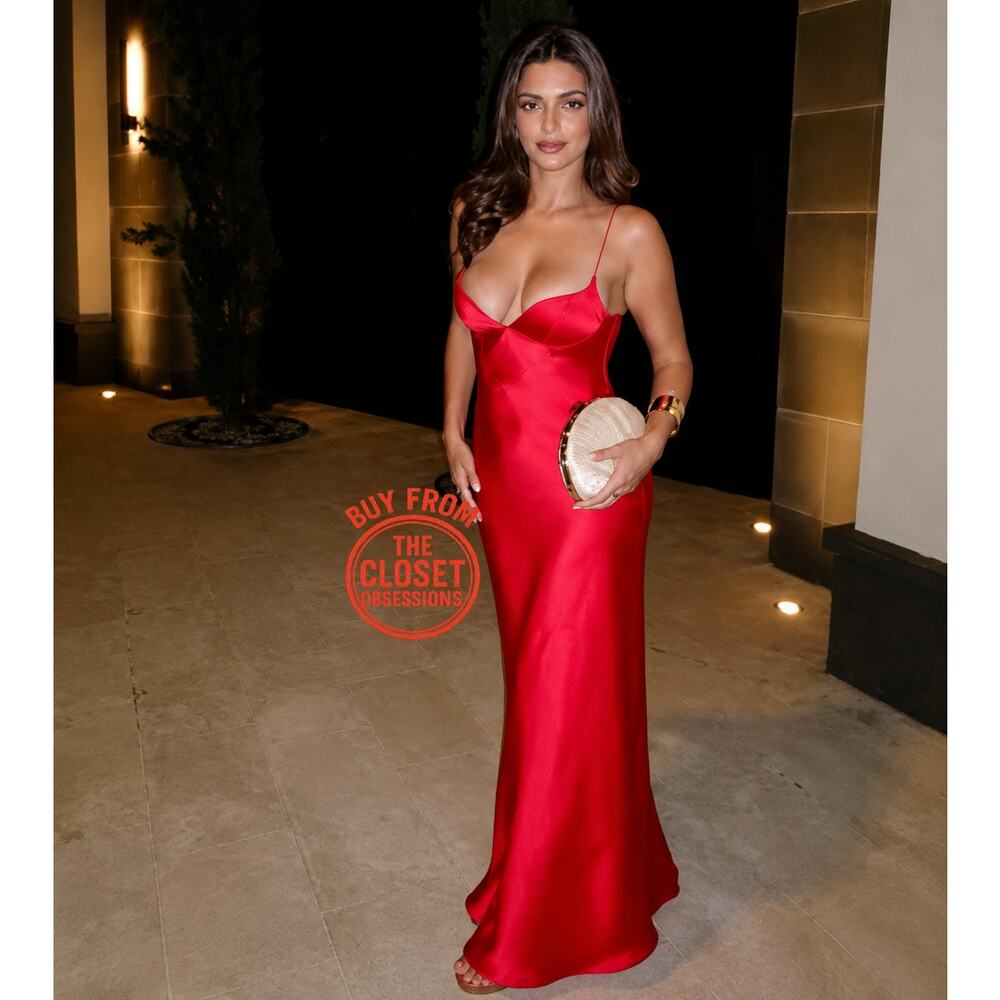 Zara NWT Red Satin Sweetheart Maxi Dress L - Picture 15 of 16